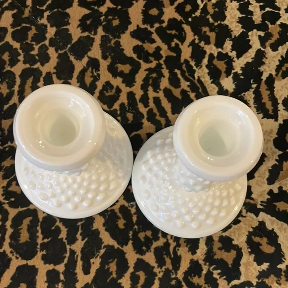 Fenton Hobnail Milk Glass Candle Holders - Set of 2 - Picture 4 of 4